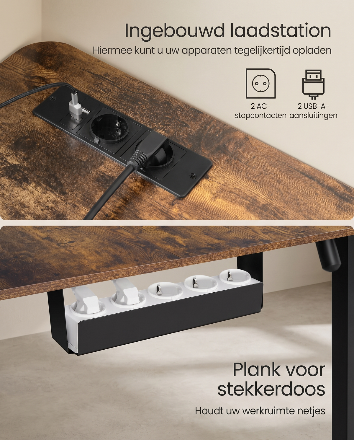 Zit Sta Hoekbureau Elektrisch – L-Vormig 140 x 160 cm – In Hoogte Verstelbaar – Stopcontact & USB – Geheugenfunctie