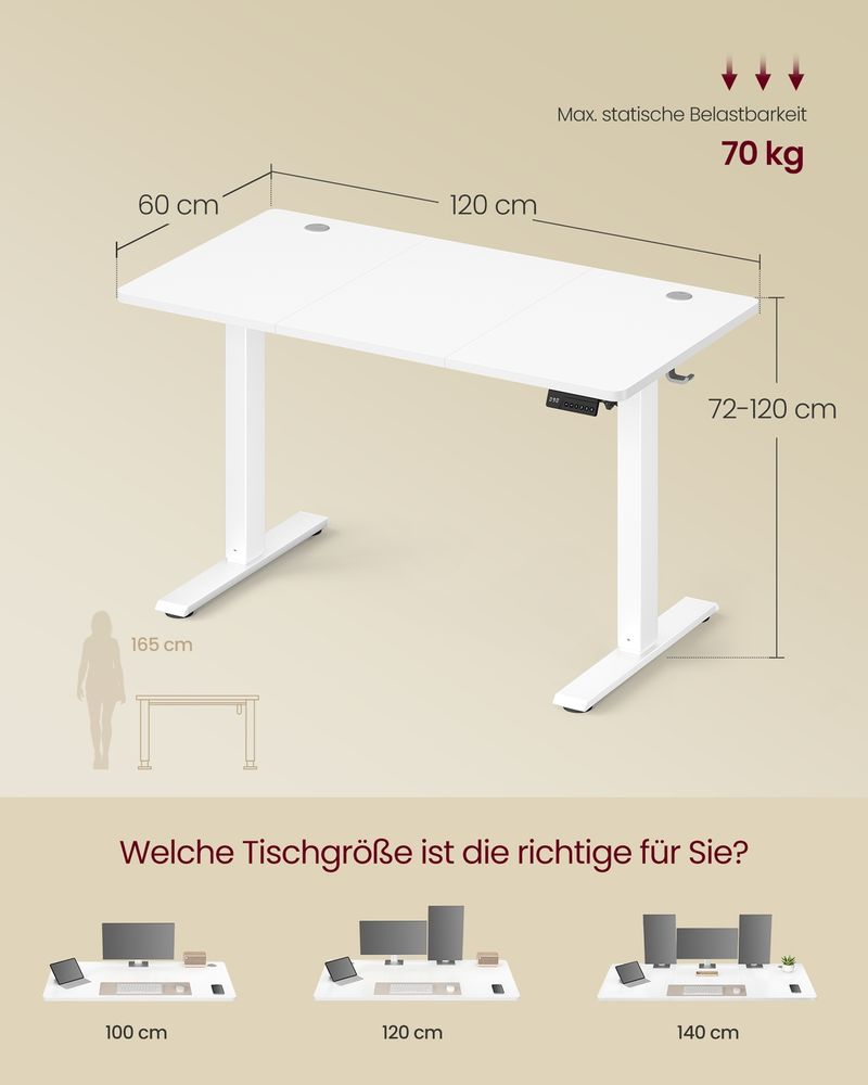 Zit Sta Bureau Elektrisch – In Hoogte Verstelbaar 72-120 cm – Geheugenfunctie – Kabelbeheer – Industrieel Design