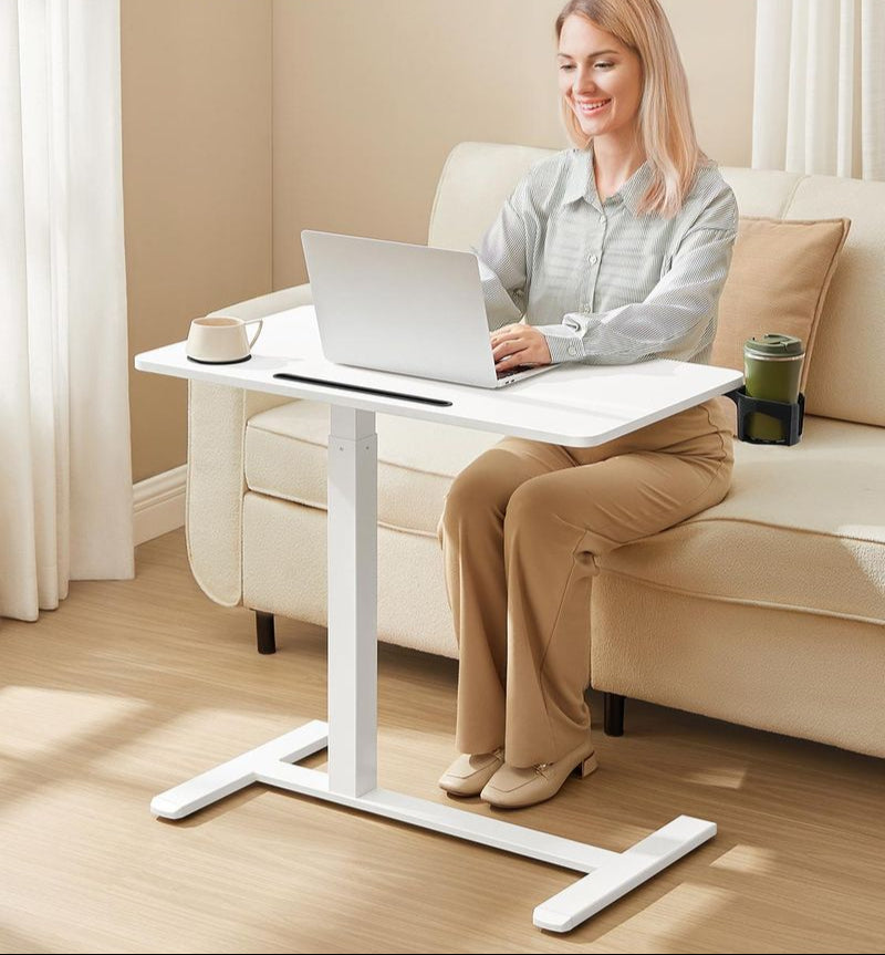 Bijzettafel Verstelbaar met Wielen – Hoogte 65-102 cm – Wit – Multifunctioneel