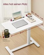Bijzettafel Verstelbaar met Wielen – Hoogte 65-102 cm – Wit – Multifunctioneel