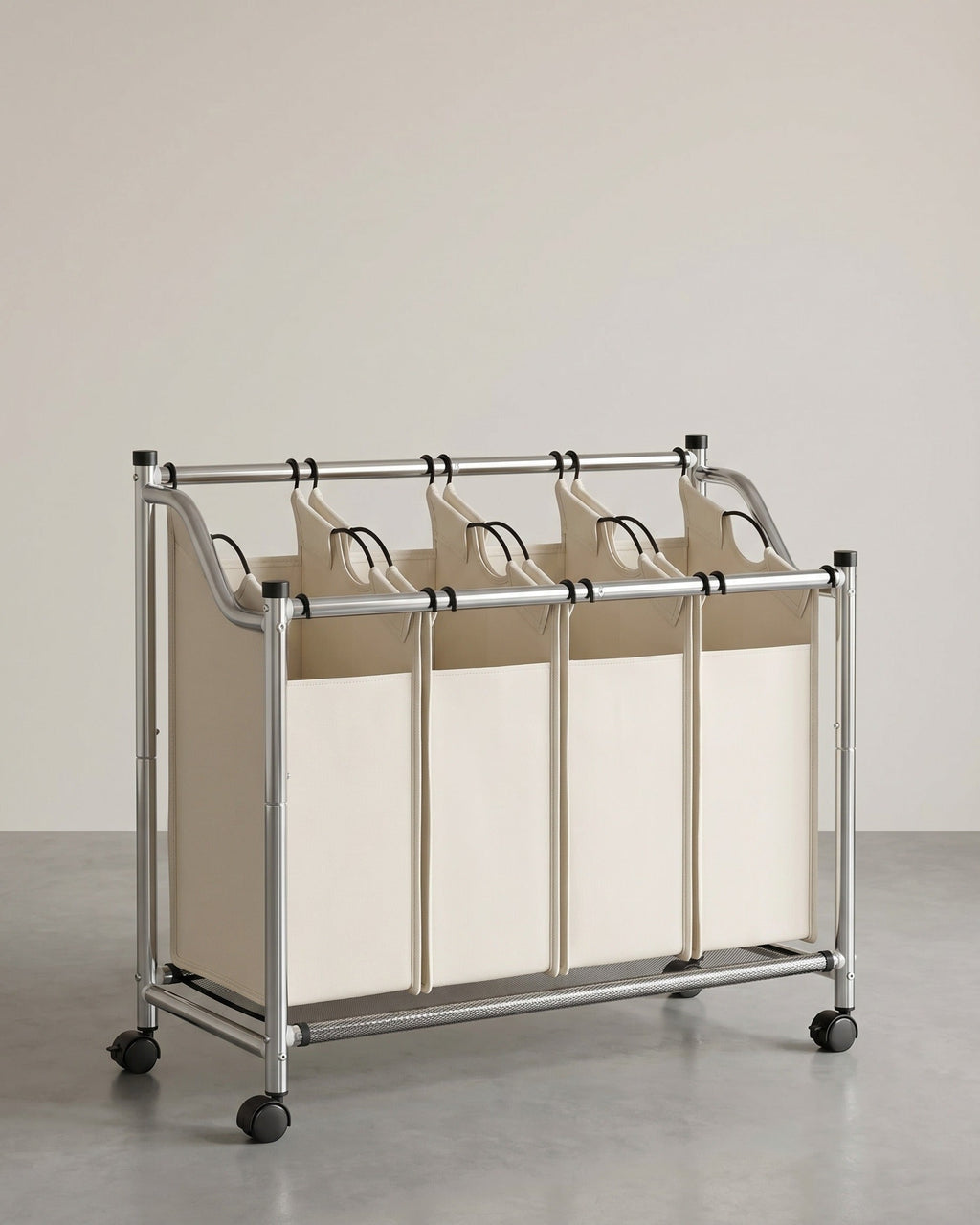 Wasmand met 4 Afneembare Zakken - Wasverzamelaar - met Wieltjes - Wasscheiding