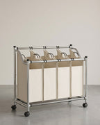Wasmand met 4 Afneembare Zakken - Wasverzamelaar - met Wieltjes - Wasscheiding