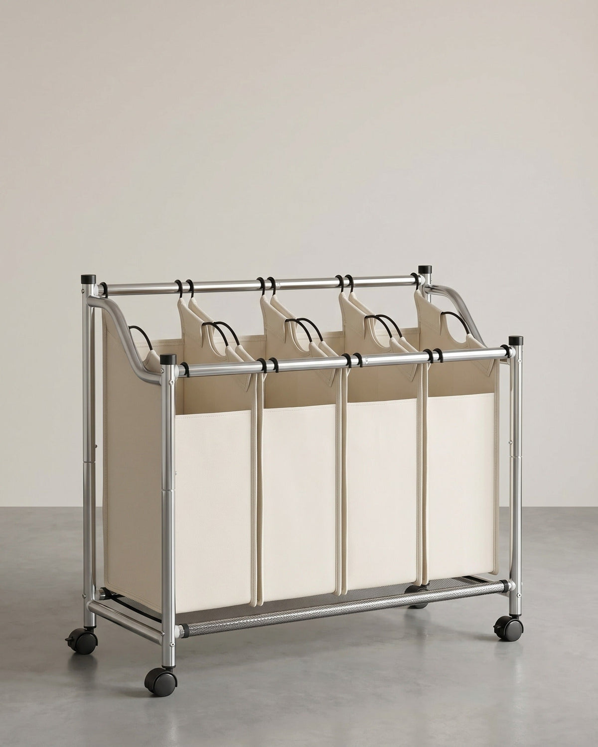 Wasmand met 4 Afneembare Zakken - Wasverzamelaar - met Wieltjes - Wasscheiding