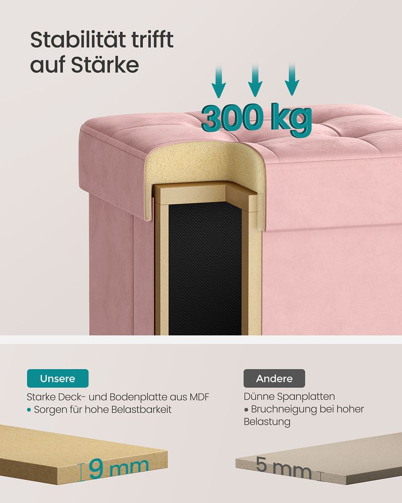 Opvouwbare Fluwelen Opbergkruk – 38 x 38 cm – 37L – Tot 300 kg Draagkracht