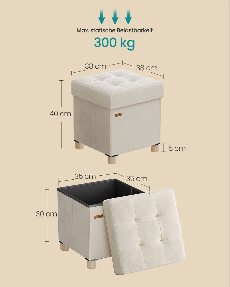 Opvouwbare Fluwelen Opbergkruk – 38 x 38 cm – 37L – Tot 300 kg Draagkracht