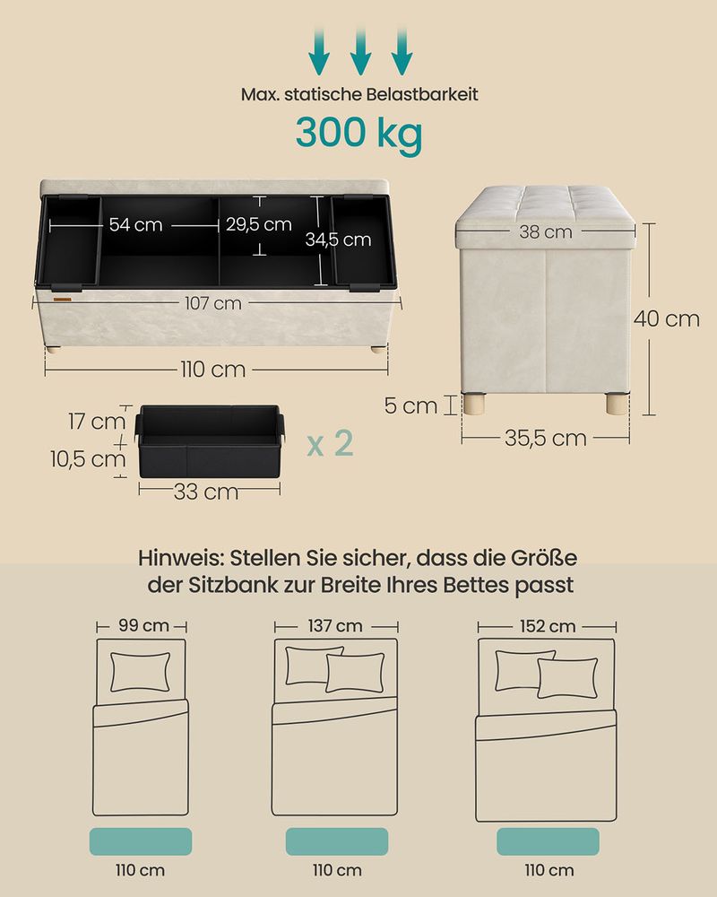Opvouwbare Fluwelen Opbergkruk – 110 cm – 112L – Tot 300 kg Draagkracht