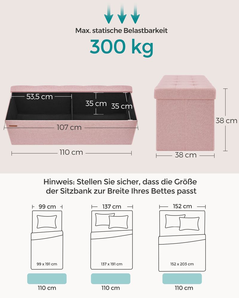 Opbergbank met Deksel – Tot 300 kg Draagvermogen – Opvouwbaar – Verschillende Kleuren & Maten