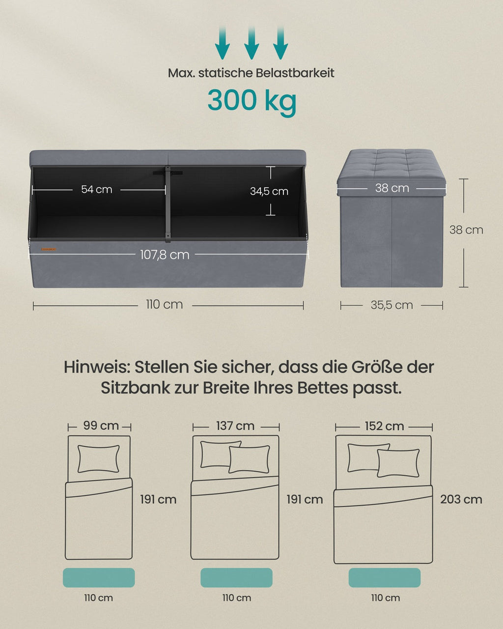 Opbergbank - 38 x 110 x 38 cm - Met Klapdeksel - Voor Slaapkamer Of Hal