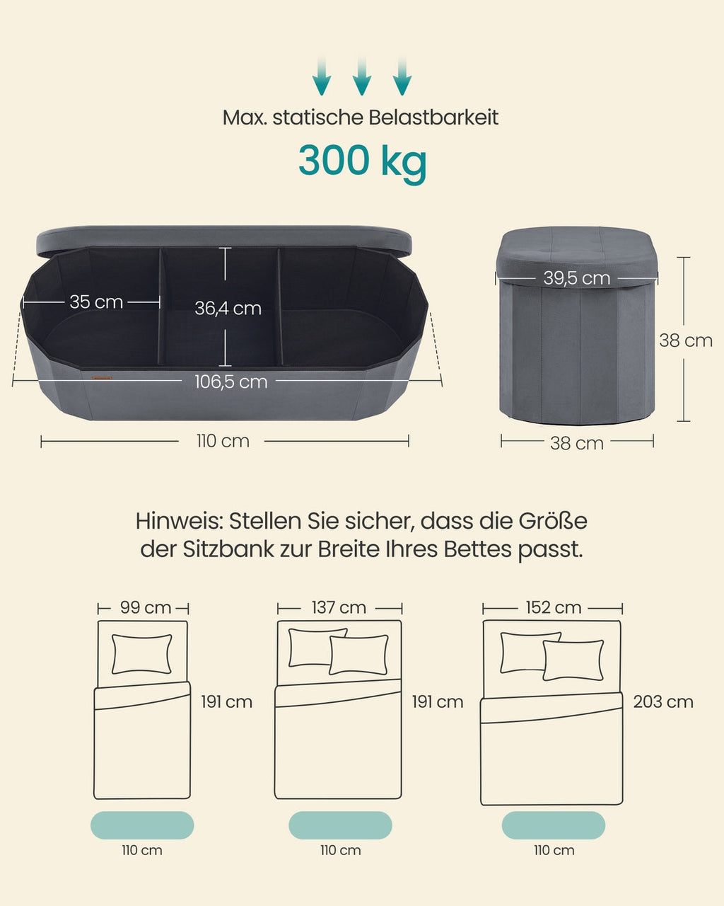 Opbergbank - 38 x 80 x 40 cm - Met Klapdeksel - Voor Slaapkamer Of Hal