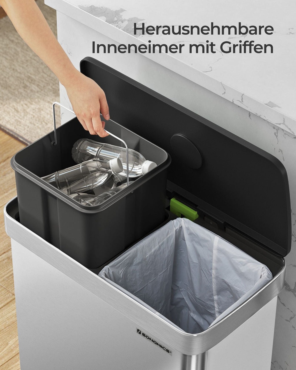 Afvalscheiding Prullenbak 2 x 30 L - Pedaalemmer Met 2 Vakken - Voor Keuken