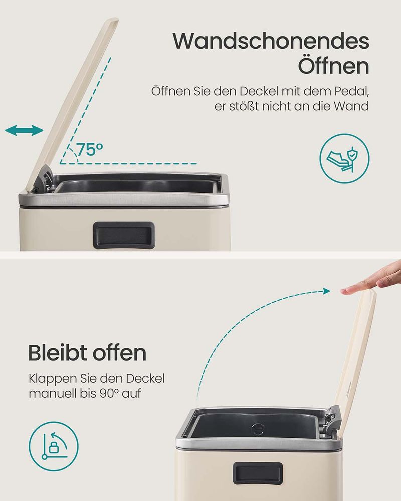 Vuilnisbak met Pedaal – 50 Liter – Softclose Deksel – Uitneembare Binnenemmer – Inclusief 15 Zakken