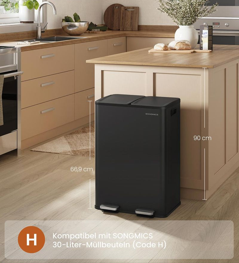 Dubbele Prullenbak 2 x 30L – Staal – Met Pedalen & Uitneembare Binnenemmers