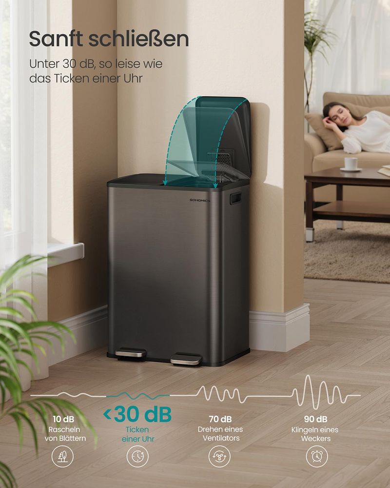 Dubbele Prullenbak 2 x 30L – Staal – Met Pedalen & Uitneembare Binnenemmers