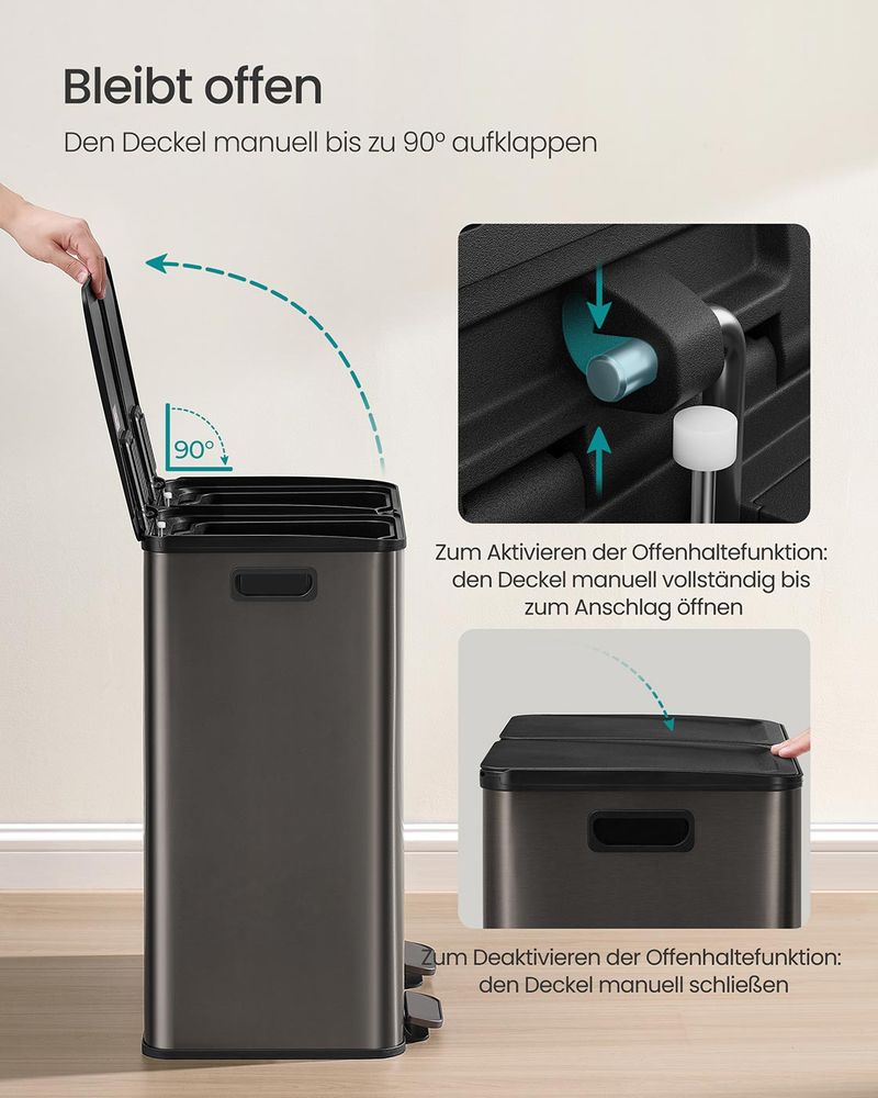 Dubbele Prullenbak 2 x 30L – Staal – Met Pedalen & Uitneembare Binnenemmers