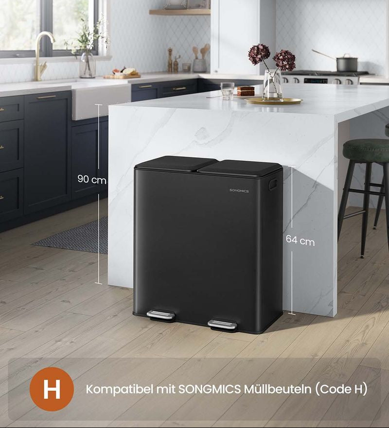 Prullenbak Met 2 Compartimenten – Pedaalbediening – Softclose Deksel – Geurfilter – 2 x 30 L – Staal