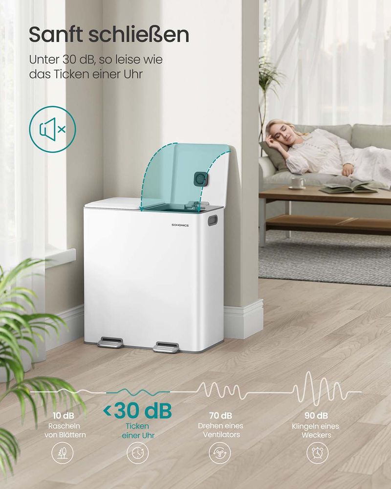 Prullenbak Met 2 Compartimenten – Pedaalbediening – Softclose Deksel – Geurfilter – 2 x 30 L – Staal