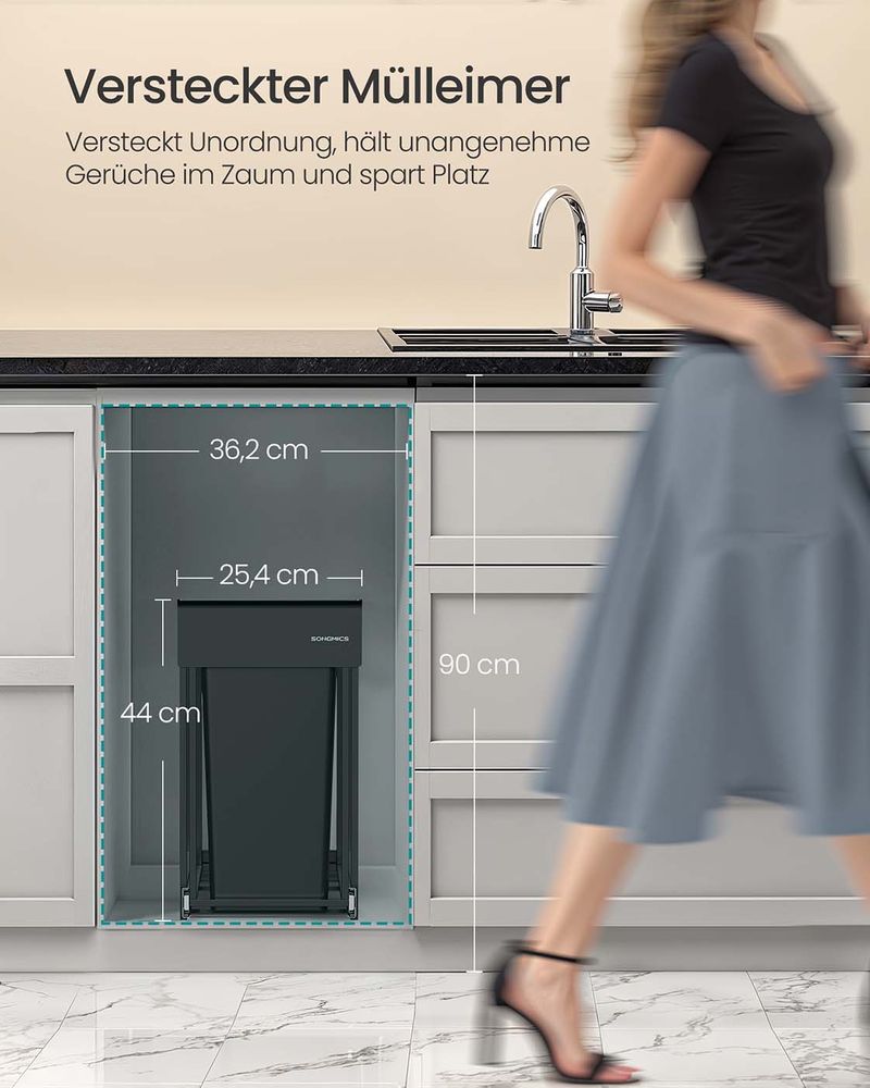 Uitschuifbare inbouwprullenbak – 2 vakken – Soft-Close – Afvalscheiding