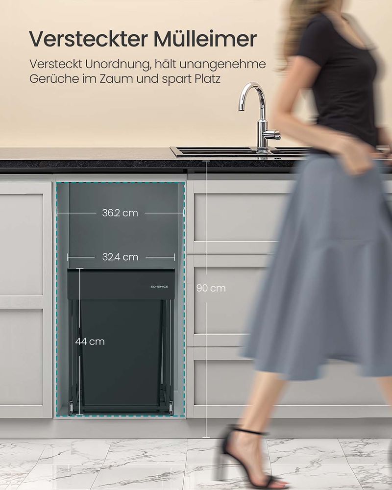 Uitschuifbare inbouwprullenbak – 2 vakken – Soft-Close – Afvalscheiding