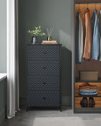 Ladekast Zwart-Wit – Opbergkast met 5 Stoffen Lades – Geometrisch Design – Metalen Frame – 99 cm Hoog – Tot 63,5 kg Draagvermogen