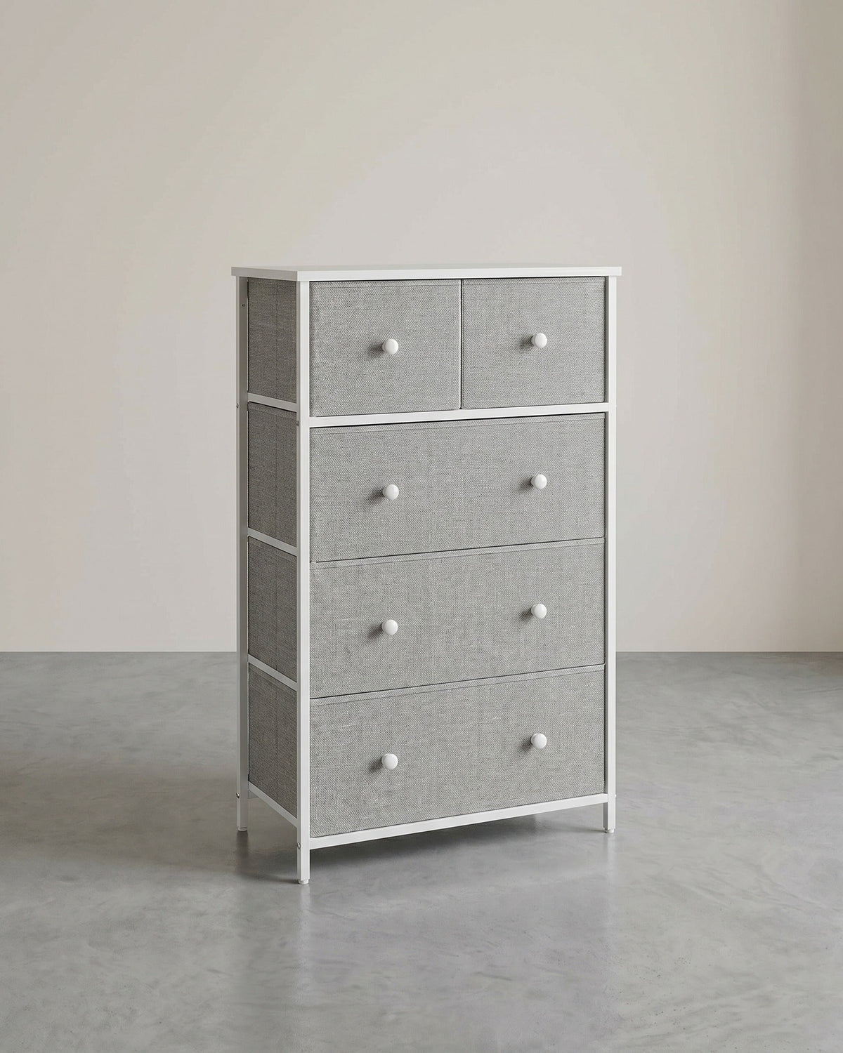 Dressoir - 5 Stoffen Lades - Stalen Frame - Voor Slaapkamer Of Hal