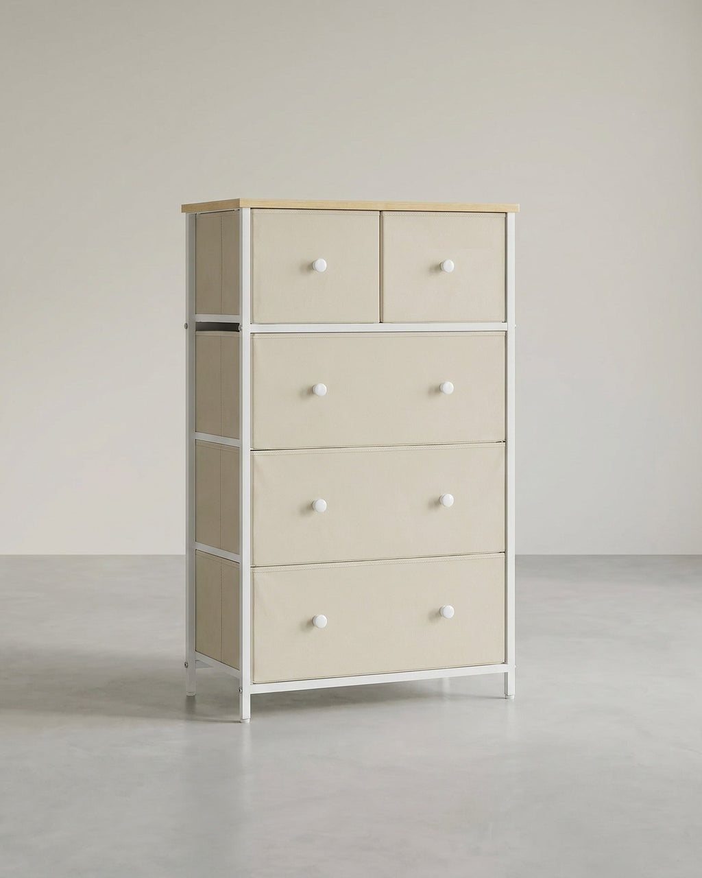 Dressoir - 5 Stoffen Lades - Stalen Frame - Voor Slaapkamer Of Hal