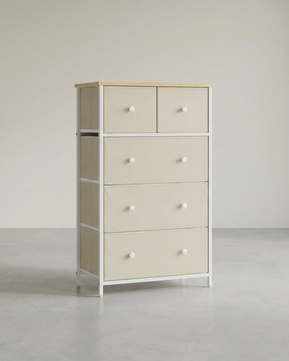 Dressoir - 5 Stoffen Lades - Stalen Frame - Voor Slaapkamer Of Hal