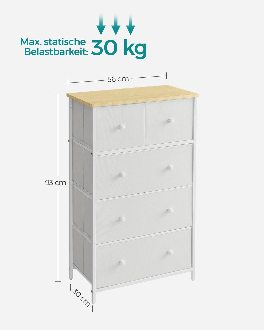 Dressoir - 5 Stoffen Lades - Stalen Frame - Voor Slaapkamer Of Hal