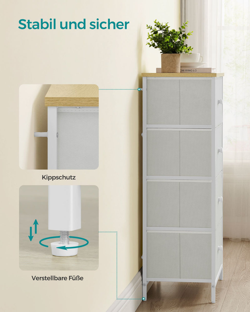 Dressoir - 5 Stoffen Lades - Stalen Frame - Voor Slaapkamer Of Hal