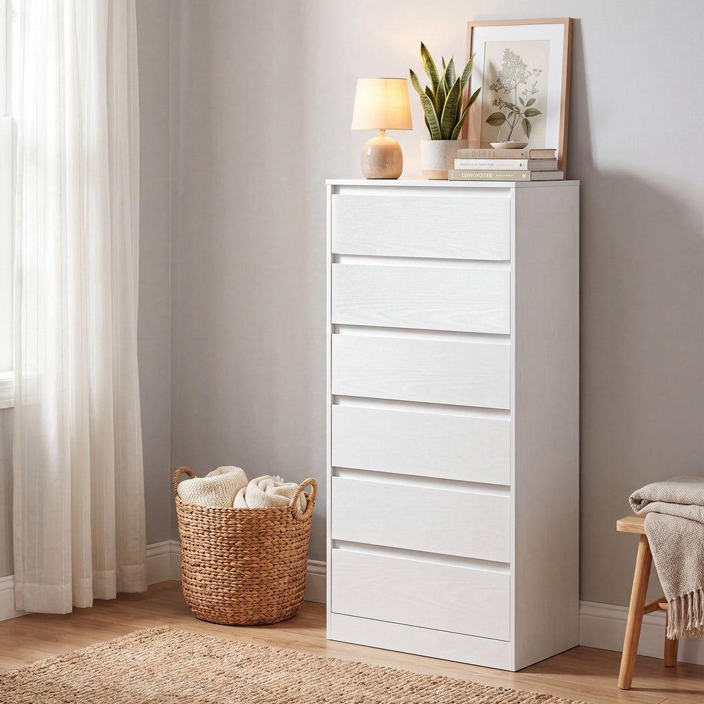 Dressoir Met 6 Lades - Hoge Ladekast - Voor Slaapkamer En Hal