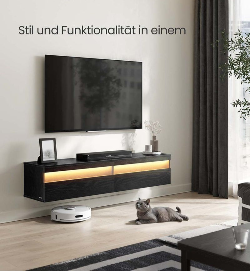 Zwevend TV-Meubel – Met LED-Verlichting en Oplaadstation - Inclusief Wandmontage