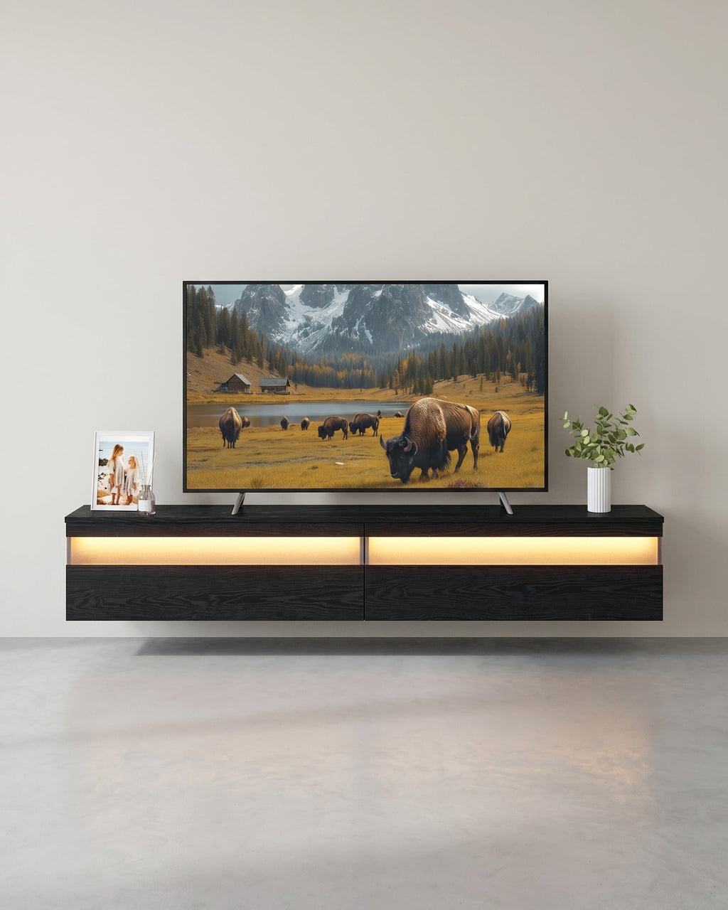 Zwevend TV-Meubel – Met LED-Verlichting en Oplaadstation - Inclusief Wandmontage
