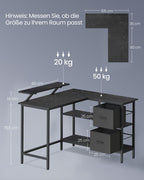 Hoekbureau L-Vormig – Met Monitorstandaard – 2 Lades en Verstelbare Plank