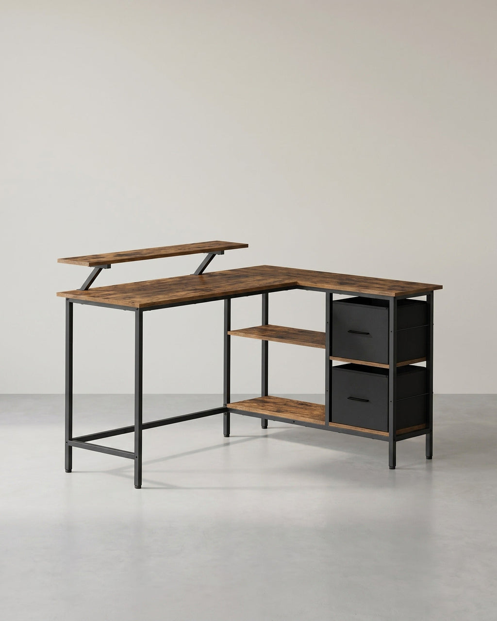 Hoekbureau L-Vormig – Met Monitorstandaard – 2 Lades en Verstelbare Plank