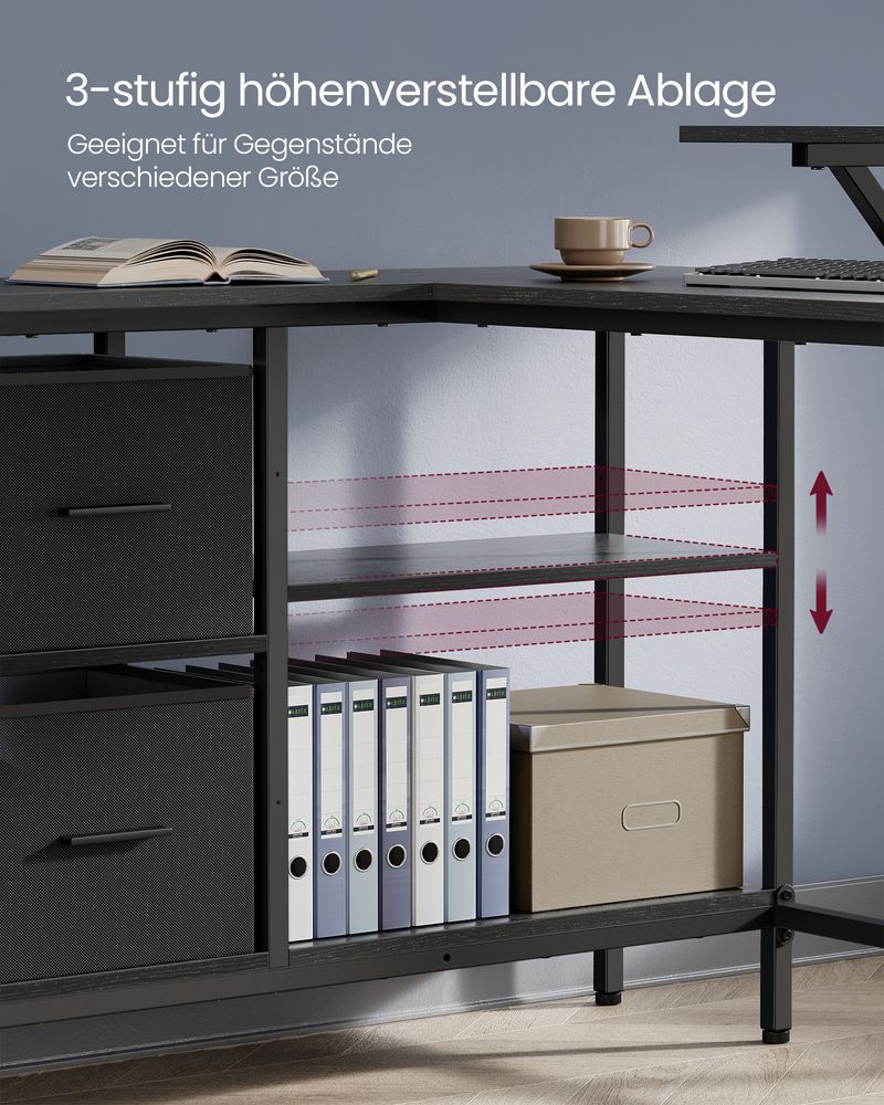 Hoekbureau L-Vormig – Met Monitorstandaard – 2 Lades en Verstelbare Plank