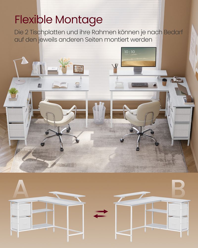 Hoekbureau L-Vormig – Met Monitorstandaard – 2 Lades en Verstelbare Plank