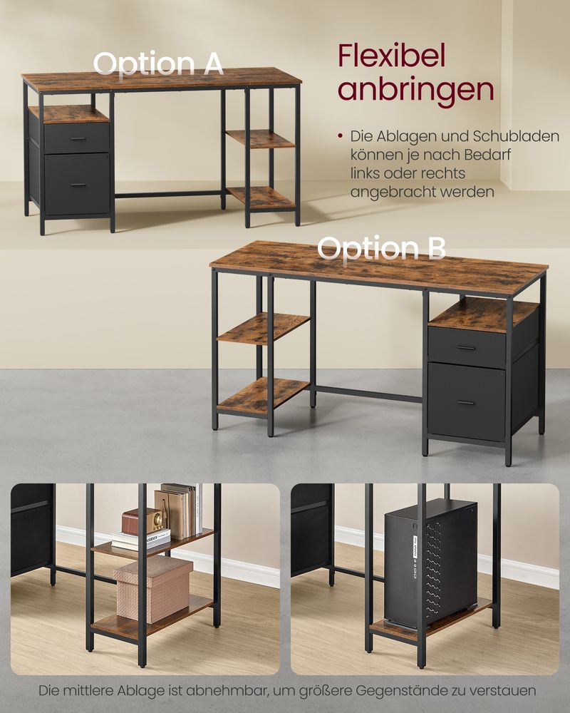 Bureau Vintage – Industrieel Design – Met Laden en Planken – Tot 50 kg