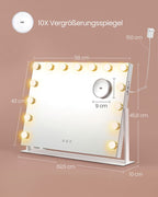 Make-up Spiegel met LED Verlichting – 3 Lichtkleuren – 360° Draaibaar – USB-A & USB-C – 10x Vergroting