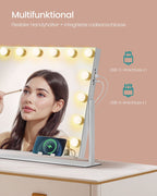 Make-up Spiegel met LED Verlichting – 3 Lichtkleuren – 360° Draaibaar – USB-A & USB-C – 10x Vergroting