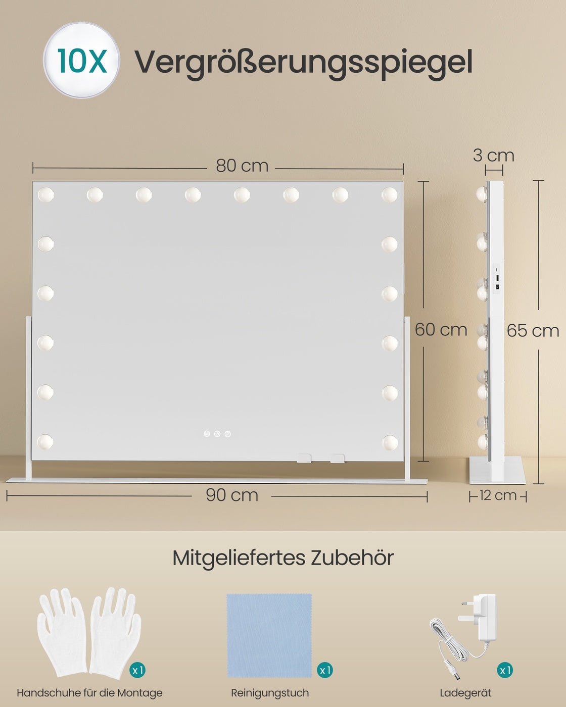 Make-Up Spiegel - 18 LED Lampen - Met USB Lader En Touch Bediening
