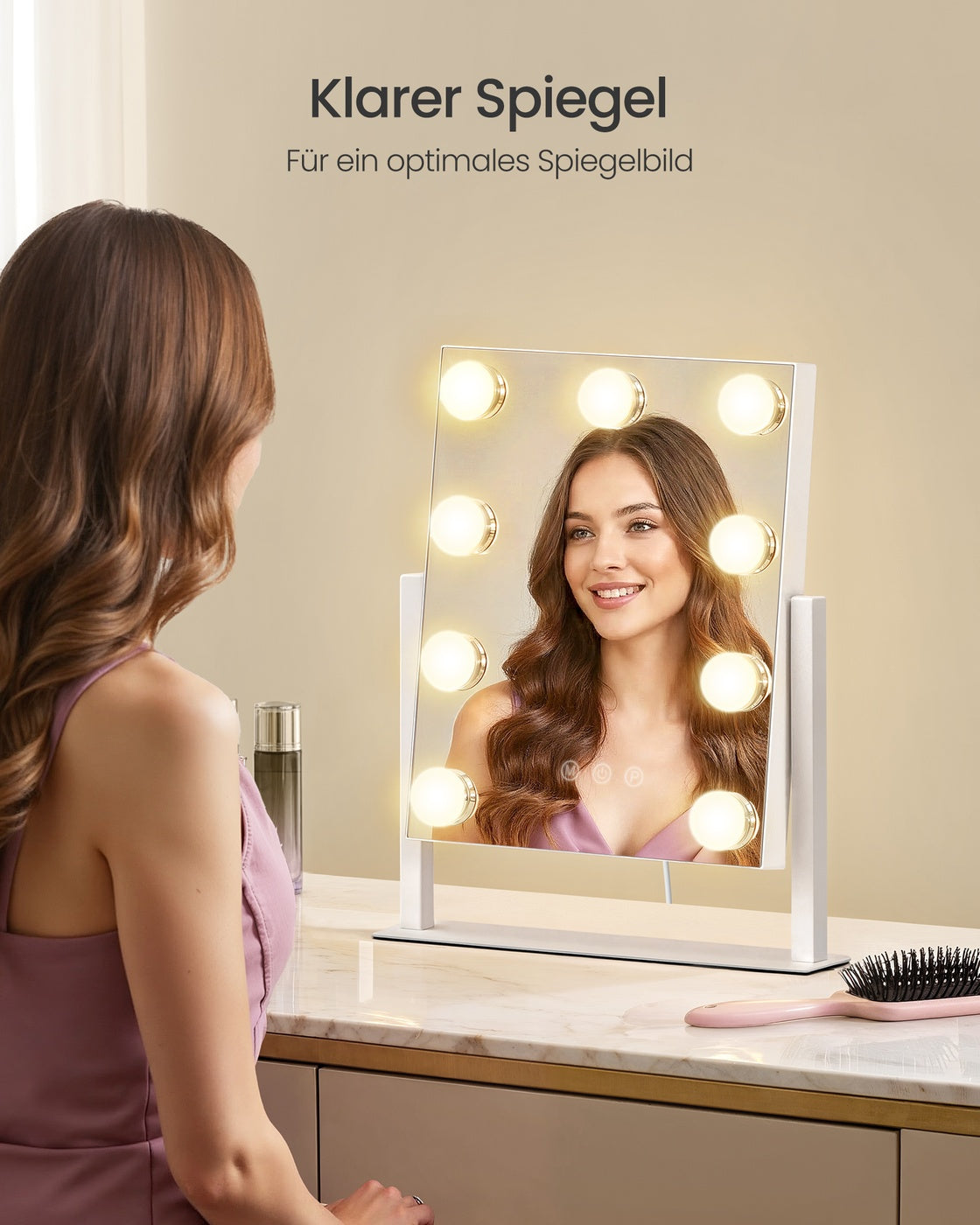 Make-Up Spiegel - 9 LED Lampen - Met USB Lader En Touch Bediening