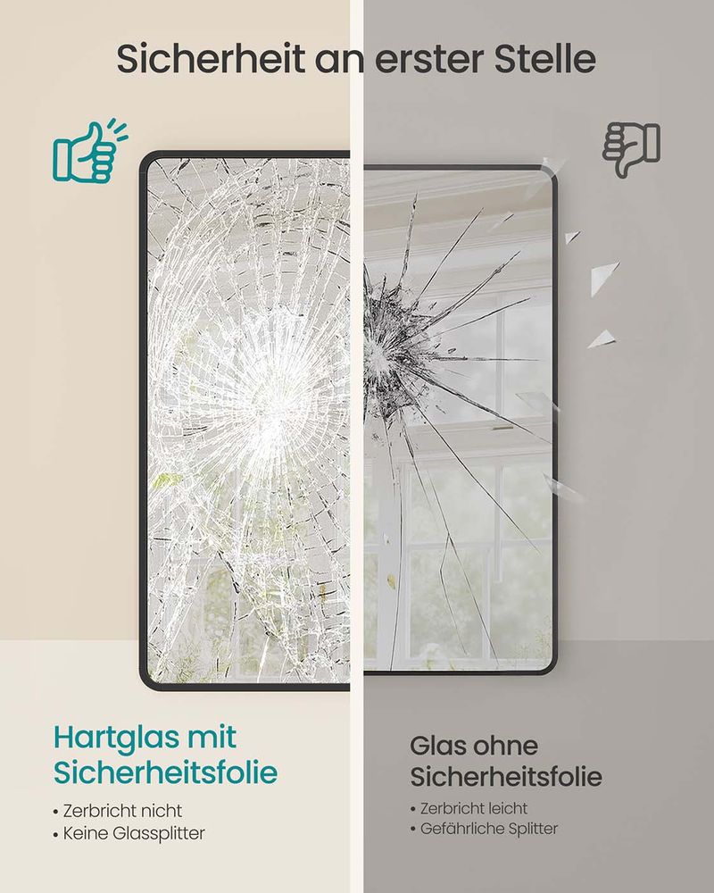 Wandspiegel – Rechthoekig – Aluminium frame – 91 x 61 cm – Breukveilig Glas – Horizontaal & Verticaal Ophangbaar