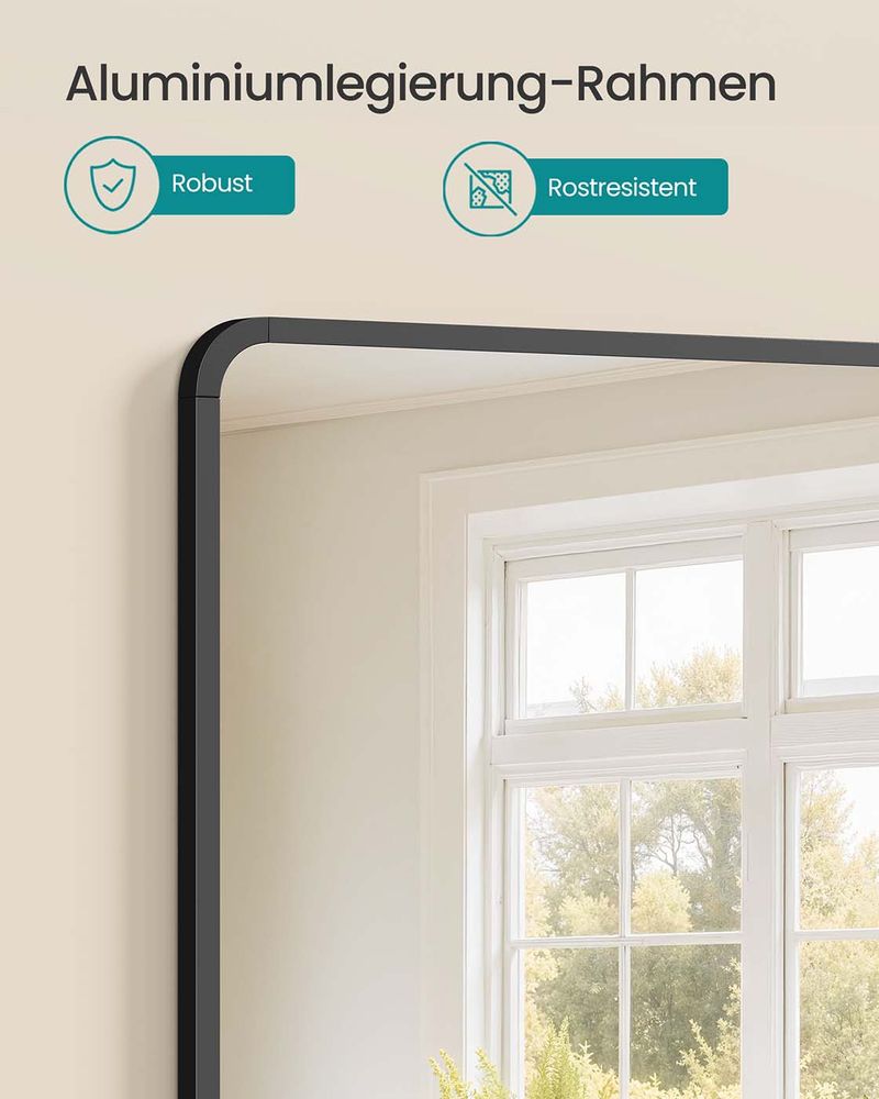 Wandspiegel – Rechthoekig – Aluminium frame – 91 x 61 cm – Breukveilig Glas – Horizontaal & Verticaal Ophangbaar