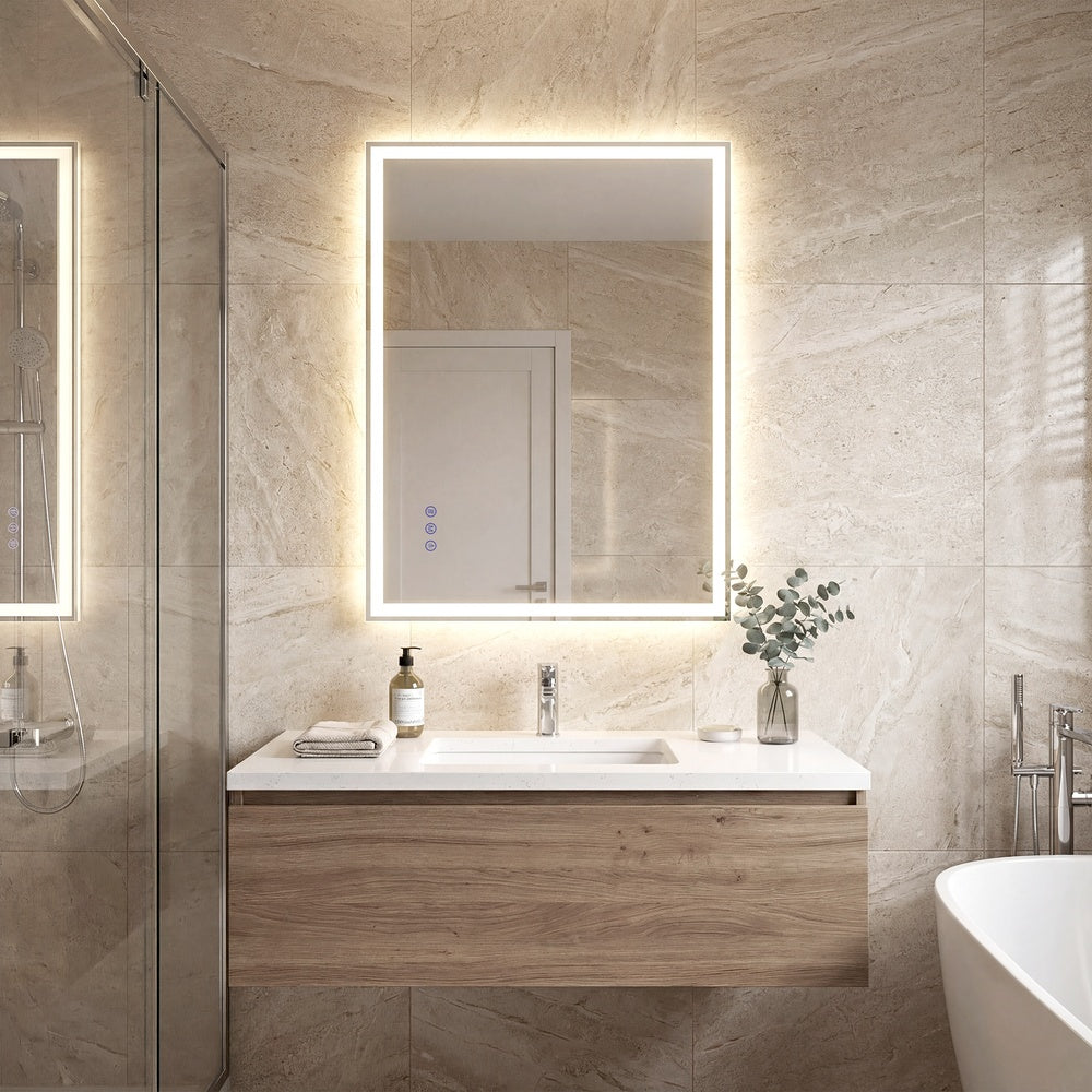 Badkamerspiegel met LED-Verlichting – Dimbaar – Rechthoekig – 2 Maten – voor Badkamer & Make-uphoek
