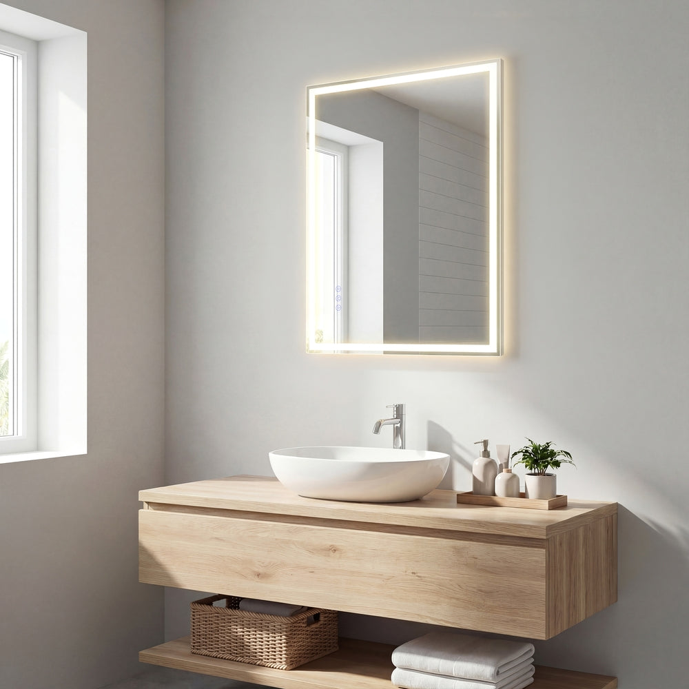 Badkamerspiegel met LED-Verlichting – Dimbaar – Rechthoekig – 2 Maten – voor Badkamer & Make-uphoek
