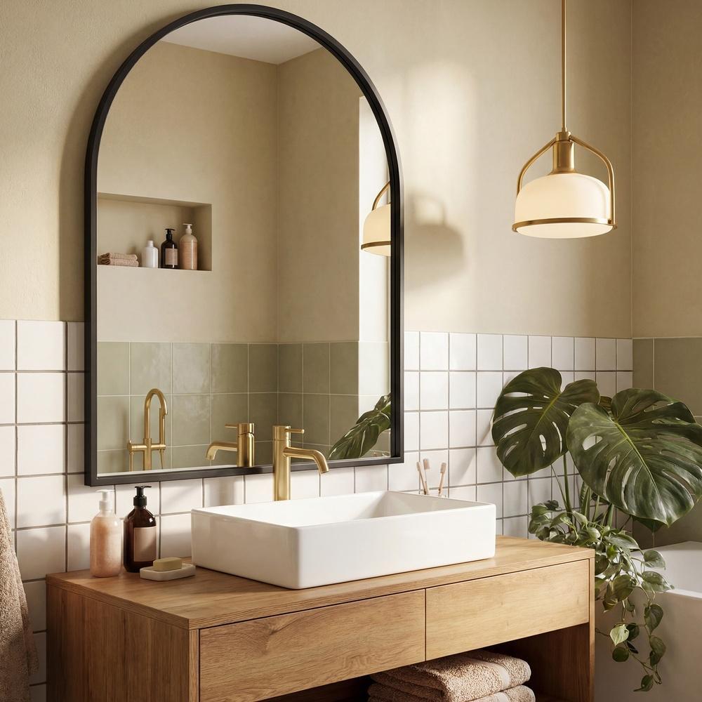 Wandspiegel 81 x 61 cm - Gewelfde Spiegel Met Aluminium Frame - Voor Woonkamer En Badkamer