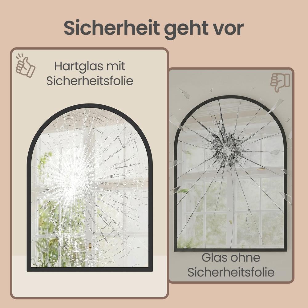 Wandspiegel 81 x 61 cm - Gewelfde Spiegel Met Aluminium Frame - Voor Woonkamer En Badkamer