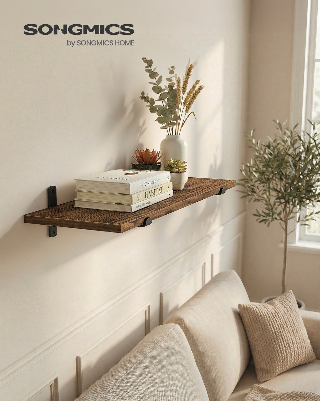 Wandplank 20 x 60 cm - Zwevende Plank In Houtlook - Tot 10 kg Belastbaar