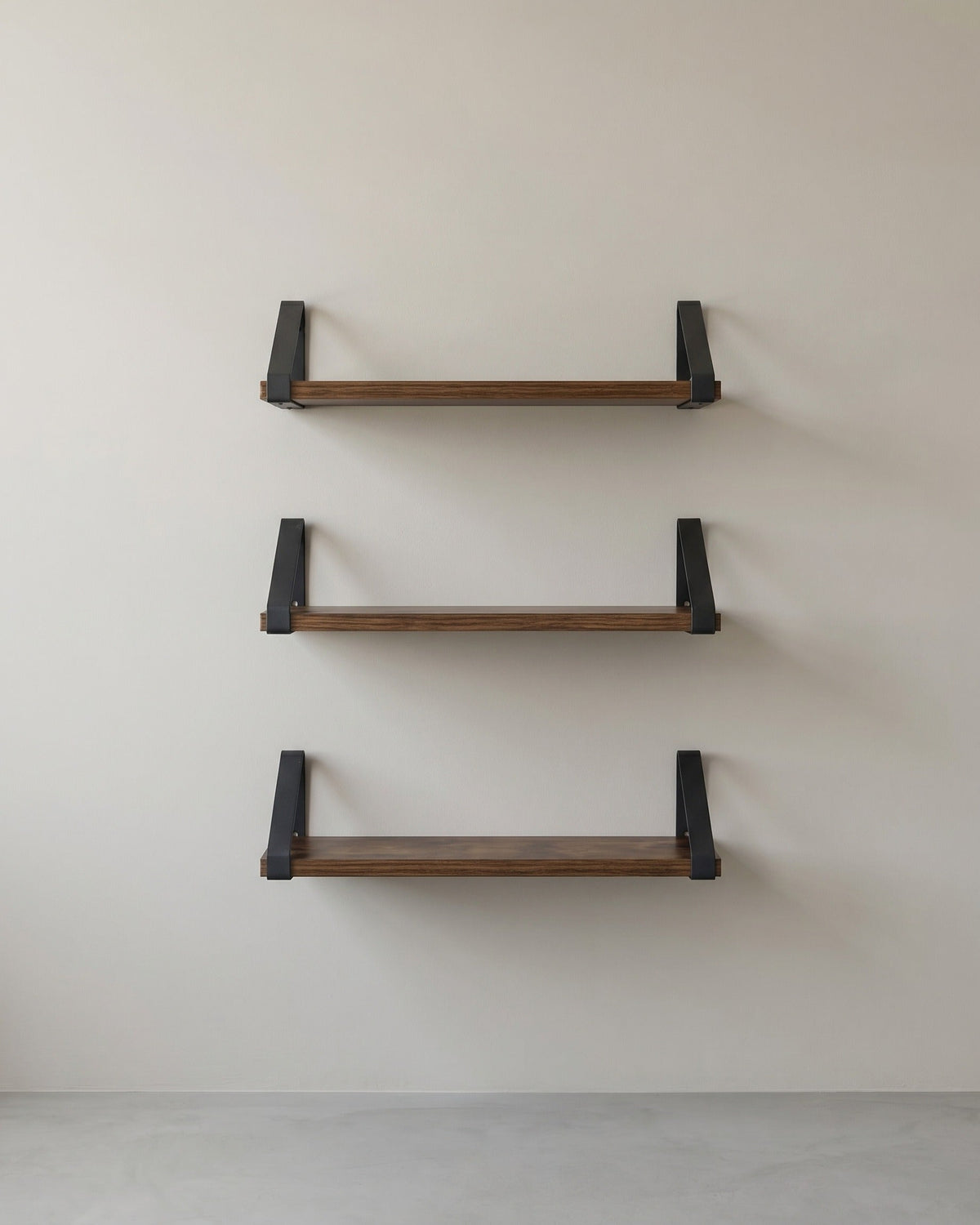 Wandplanken Set van 3 – Industrieel Zwevend Wandrek – Houtlook met Metalen Beugels – Voor Woonkamer, Badkamer of Keuken – Rustiek Bruin
