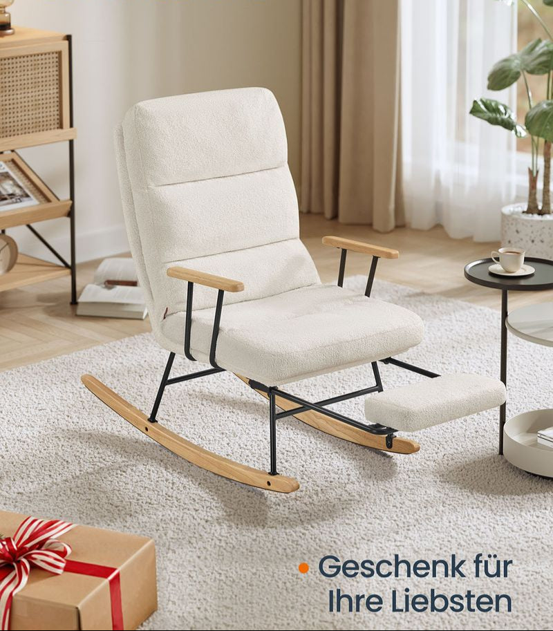 Schommelstoel met Verstelbare Rugleuning en Voetsteun – Crème Wit – 97 x 67 x 100 cm