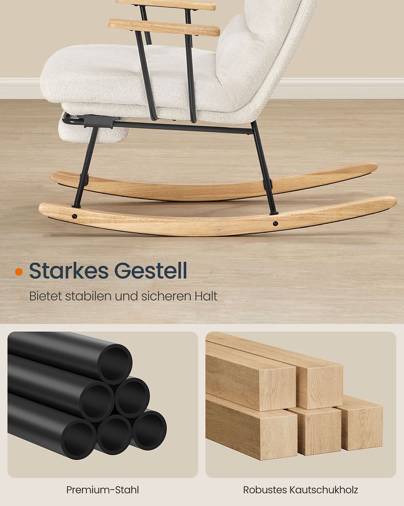 Schommelstoel met Verstelbare Rugleuning en Voetsteun – Crème Wit – 97 x 67 x 100 cm